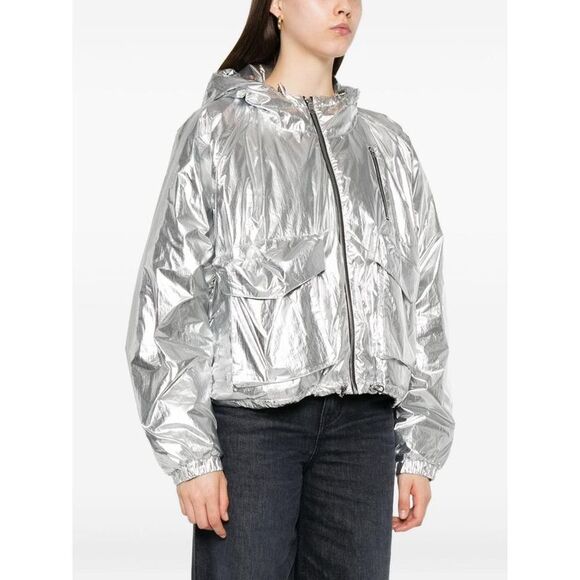 IRO Metallic Hooded Zip-Up Jacket Women SILVER Coats & Jackets - Picture 2 of 5